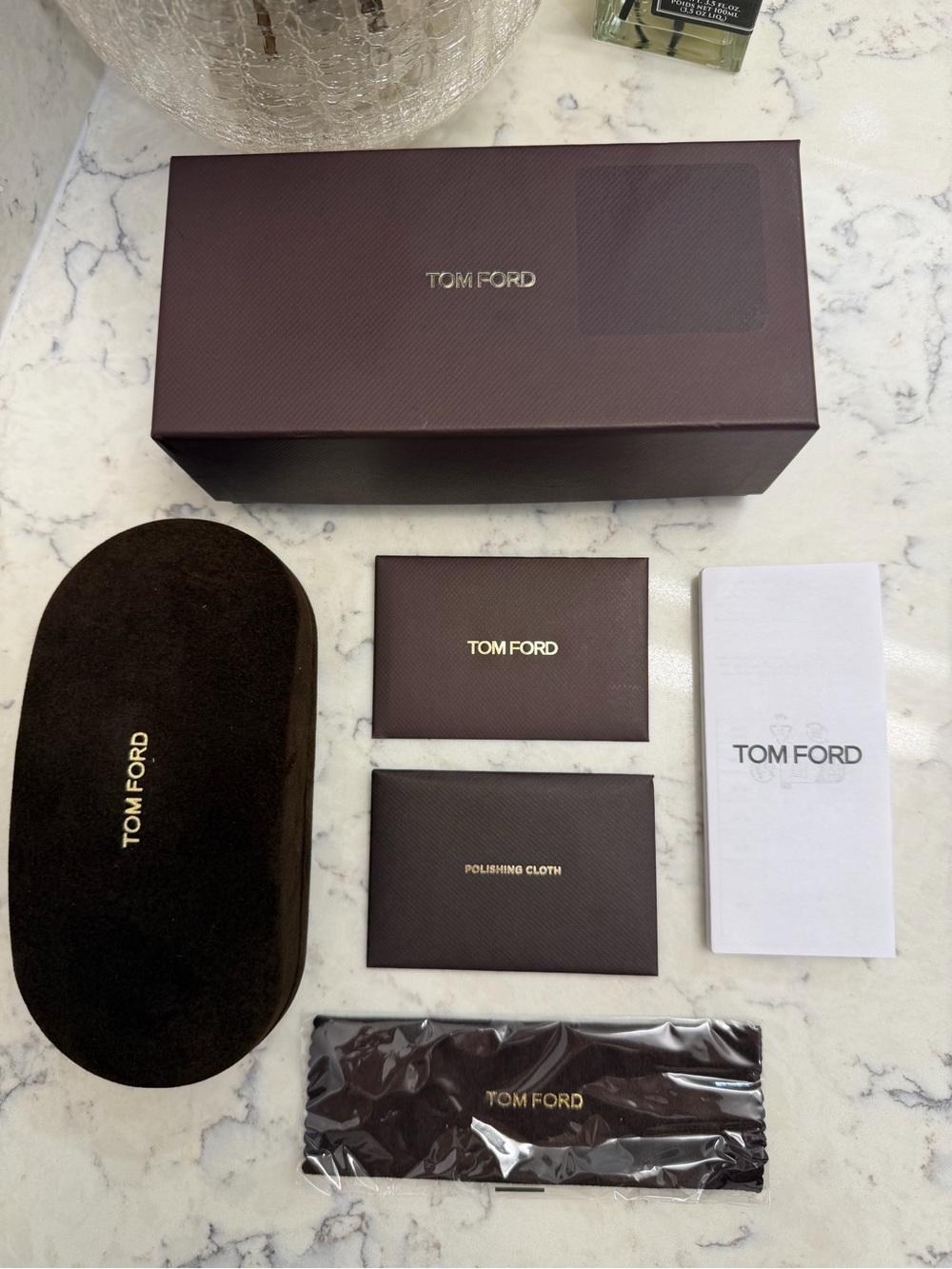 Tom Ford Eyewear Sunglasses Case Box Polishing Cloth Pouch Documents Set